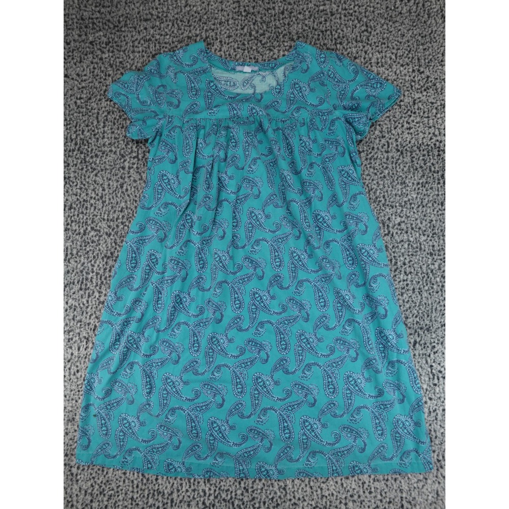 Only Necessities Nightgown Women L 18/20 Teal Good Paisley Cotton Empire Waist
